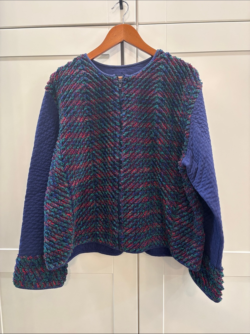 Heavy Cozy Multicolor Bouclé Knit Sweater - Blue Sleeves